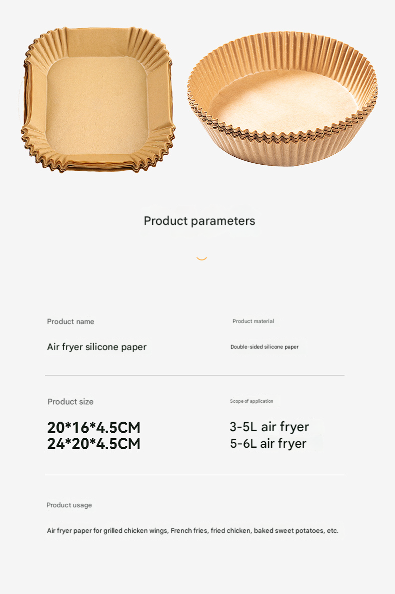 36g Round Air Fryer Liners – Food-Safe Silicone Parchment, Non-Stick, High-Heat Resistant (230℃), Disposable Pads for Easy Clean-Up, Bulk for US Kitchens