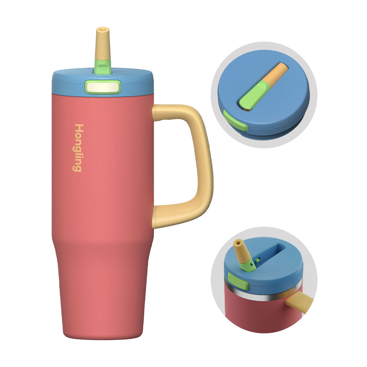 40oz Custom 304 Stainless Steel Car Cup - Dual-Drinking Style with Handle & Straw, Ideal for Road Trips. Double-Wall Insulated, Fits Standard Cup Holders