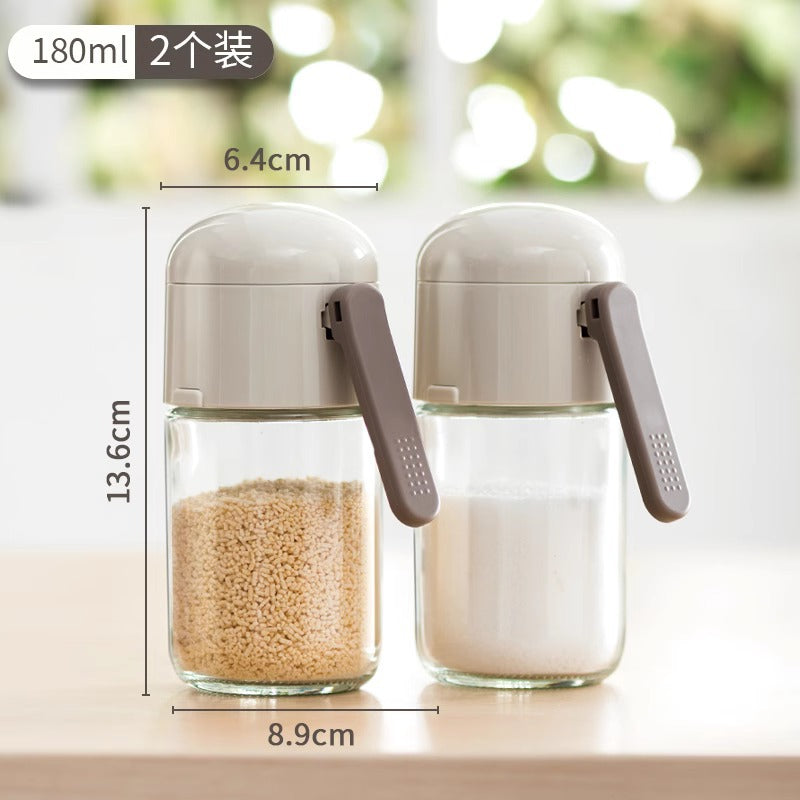 Glass Press-Type Salt Bottle with Volume Control - Moisture-Proof Sealed Seasoning Jar for Kitchen, Perfect for Salt Control Diets in the US, Household Essential Seasoning Box