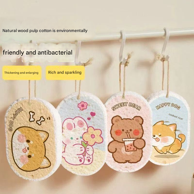 Biodegradable Cellulose Sponge | Cartoon Thickened Wood Pulp Dish Scrubber, Compressed & Highly Absorbent, No-Scratch Kitchen Cleaning Cloth