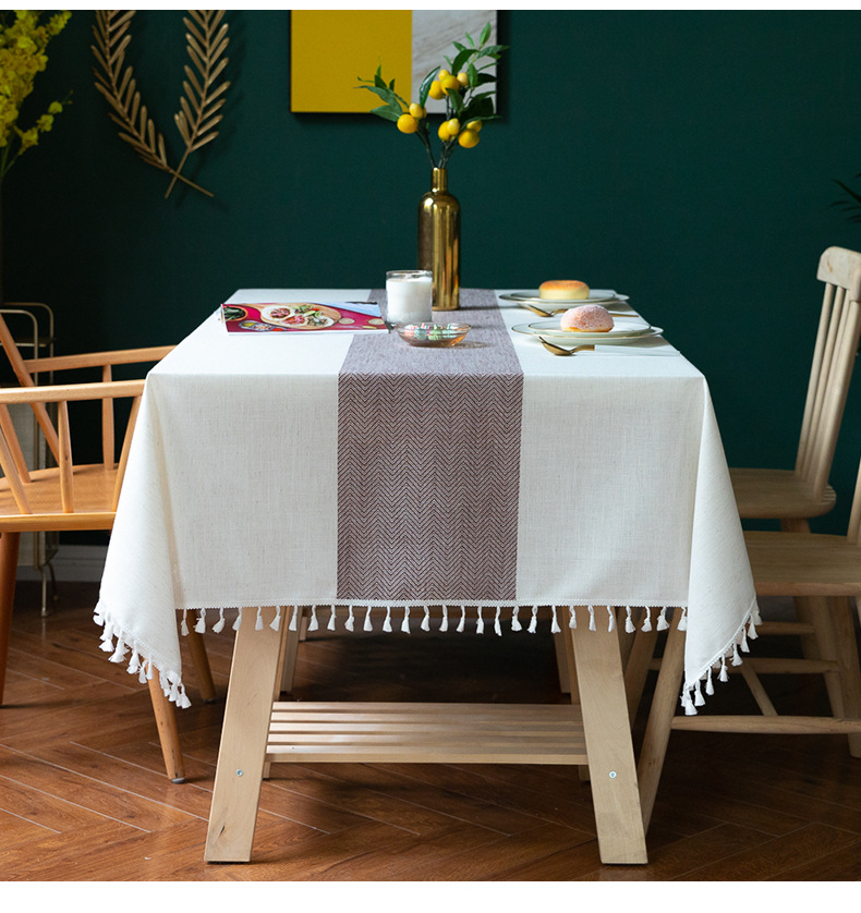 Linen Cotton Tablecloth | European-American Style Striped Table Cover with Lace, Square Dining Table & Coffee Table Mat, Ready to Ship