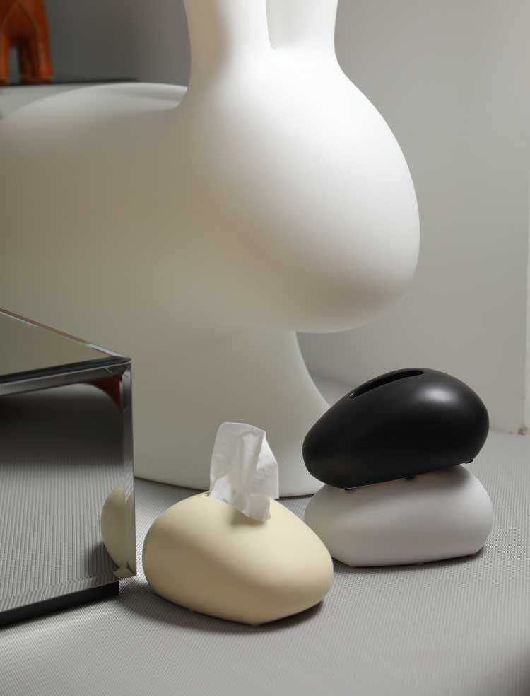 US Trendy Tissue Holder – Handmade Ceramic Napkin Box, Minimalist Black White Design, Cozy Home Vibe Decor for Living Room Coffee Table, Durable Tabletop Organizer