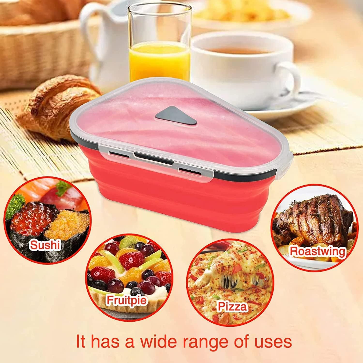 Collapsible Triangle Pizza Container – Reusable Food-Grade Silicone, Microwave-Safe, Eco-Friendly Storage