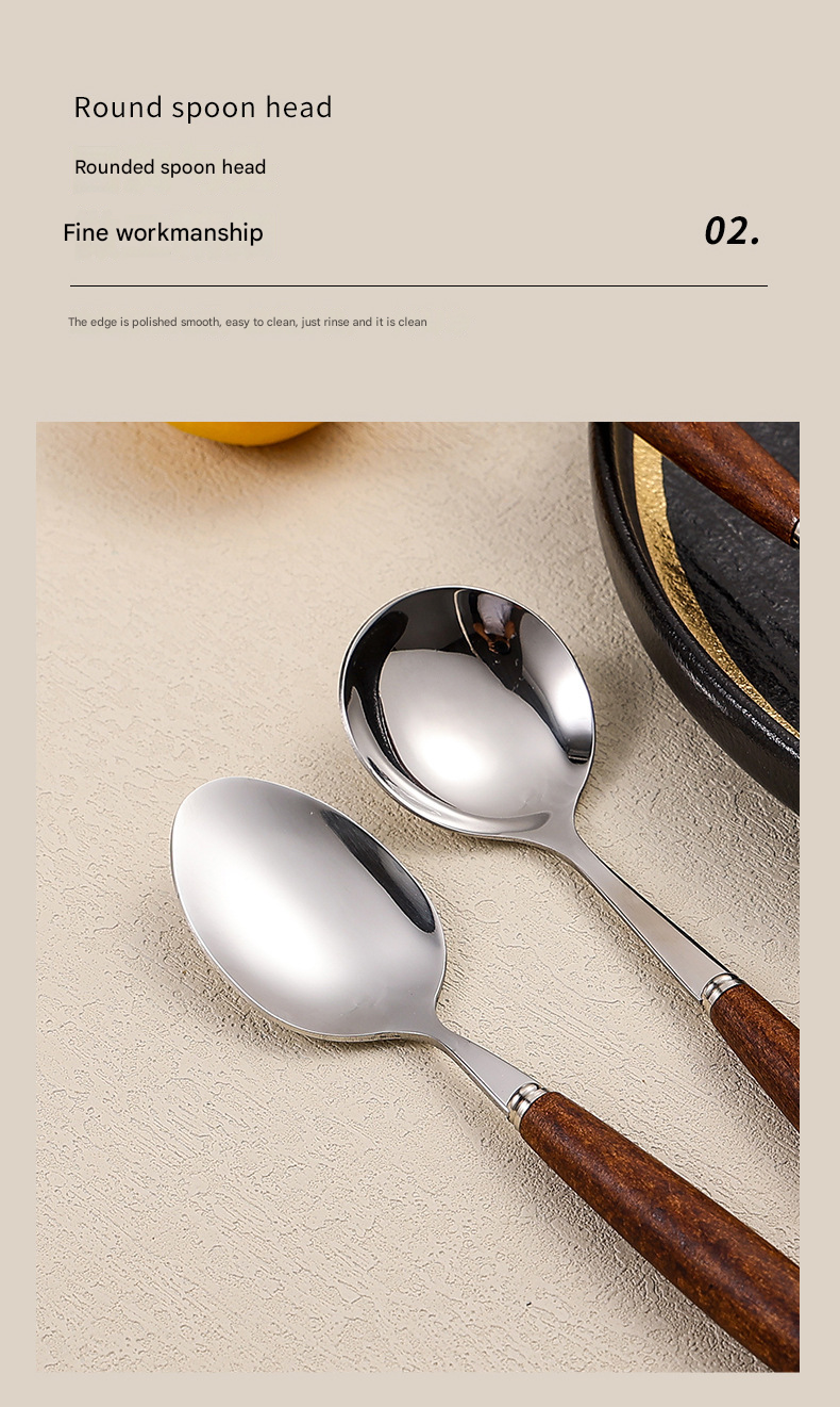 4-Piece Stainless Steel Cutlery Set with Retro Walnut Handles - Steak Knives, Forks, Dessert Spoons. Dishwasher-Safe, Ideal for American Western Dining -