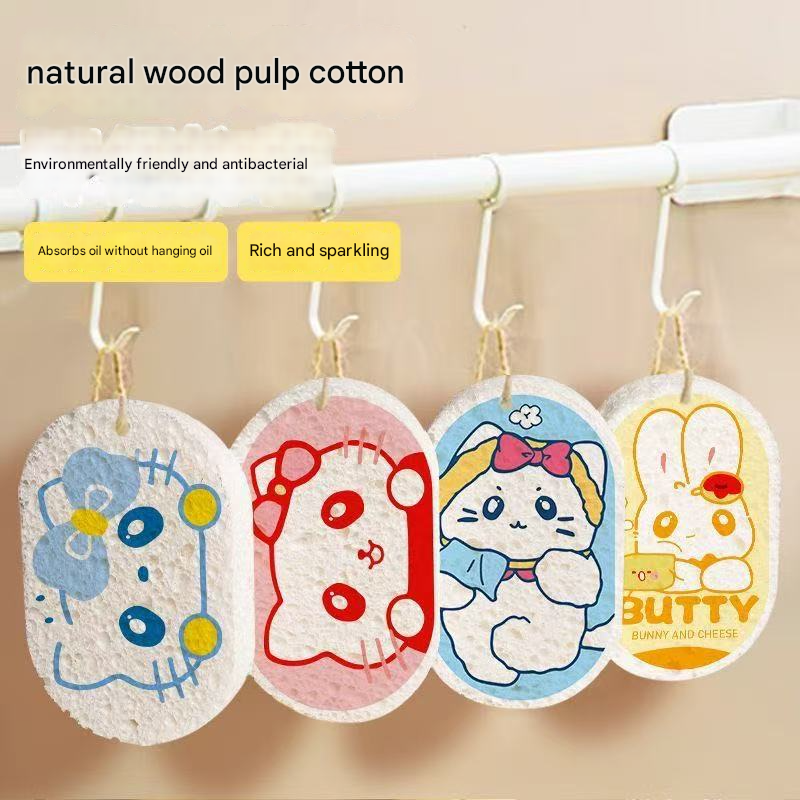 Biodegradable Cellulose Sponge | Cartoon Thickened Wood Pulp Dish Scrubber, Compressed & Highly Absorbent, No-Scratch Kitchen Cleaning Cloth
