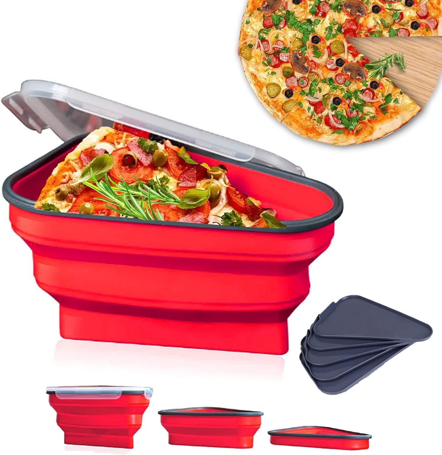 Collapsible Triangle Pizza Container – Reusable Food-Grade Silicone, Microwave-Safe, Eco-Friendly Storage