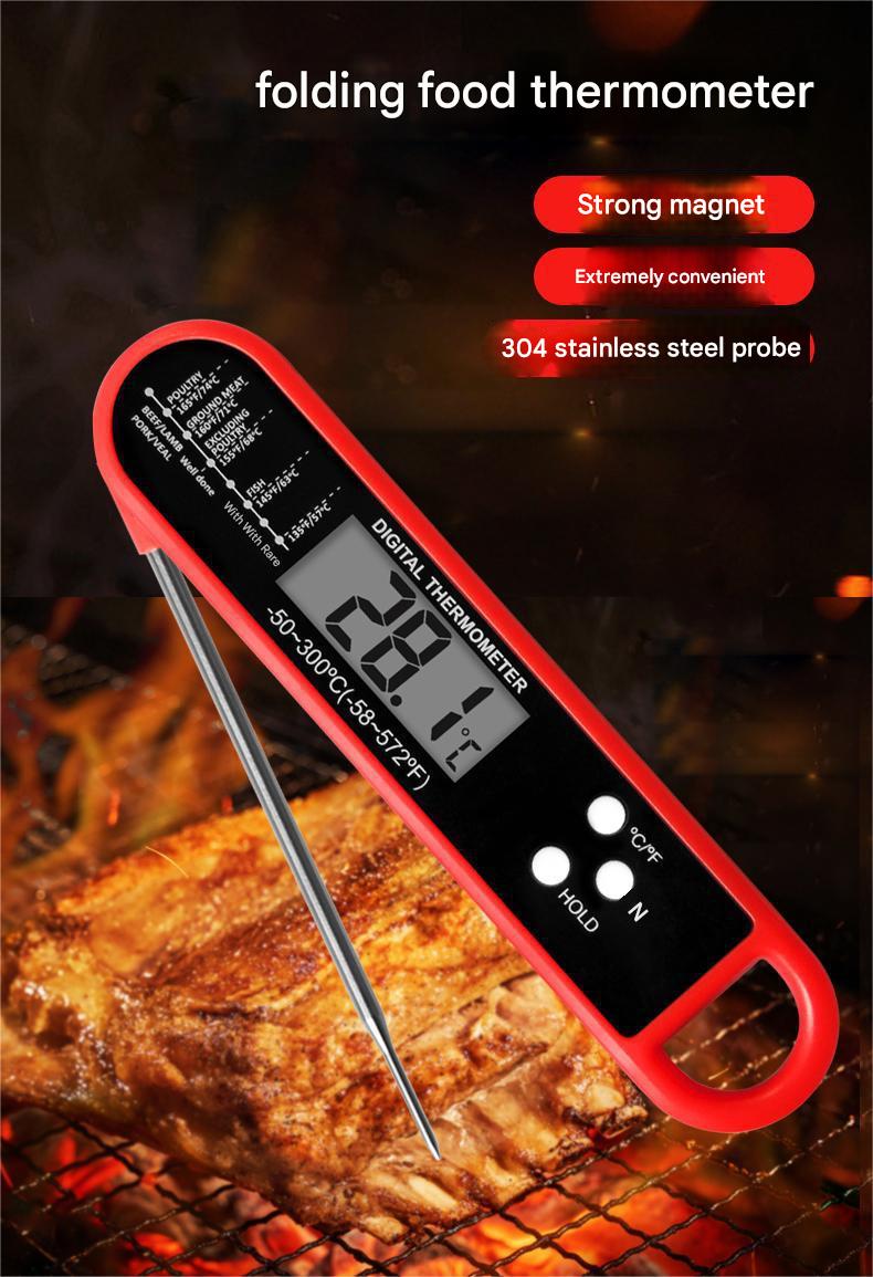 Foldable Food Thermometer - Ultra - Fast Readings for Grilling, Meat, Baking, Milk & Water - Ideal for US Kitchens