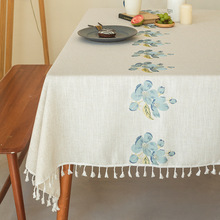 Linen Cotton Tablecloth | European-American Style Striped Table Cover with Lace, Square Dining Table & Coffee Table Mat, Ready to Ship
