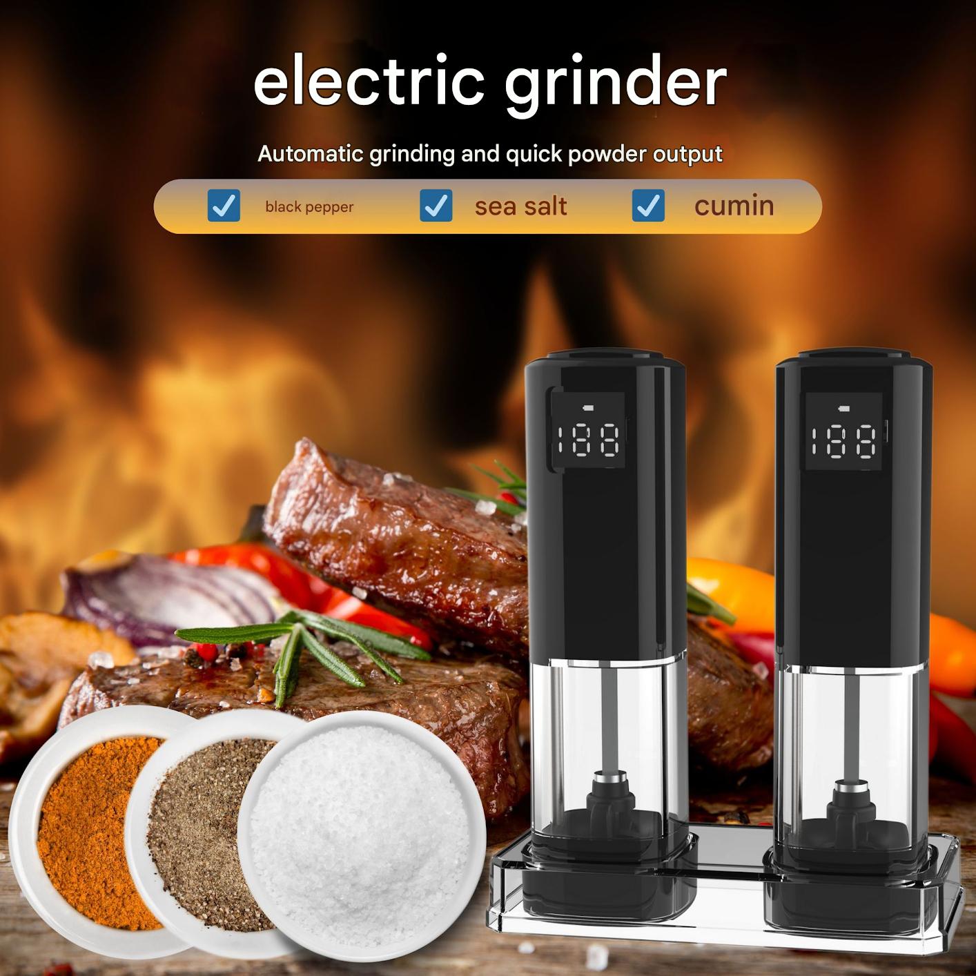 Gravity-Activated Electric Pepper Grinder – Stainless Steel, Salt/Pepper Use, LED Light