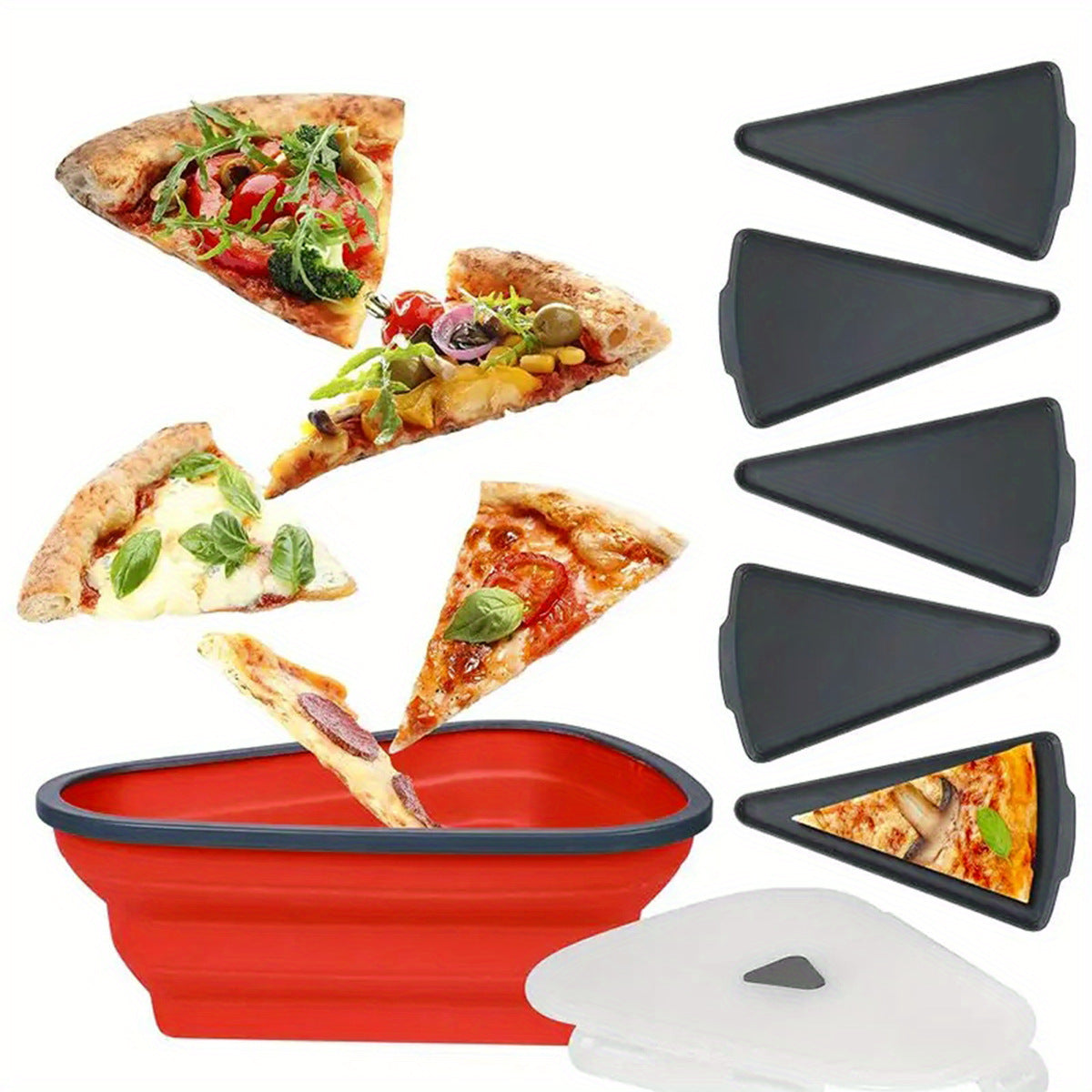 Collapsible Triangle Pizza Container – Reusable Food-Grade Silicone, Microwave-Safe, Eco-Friendly Storage