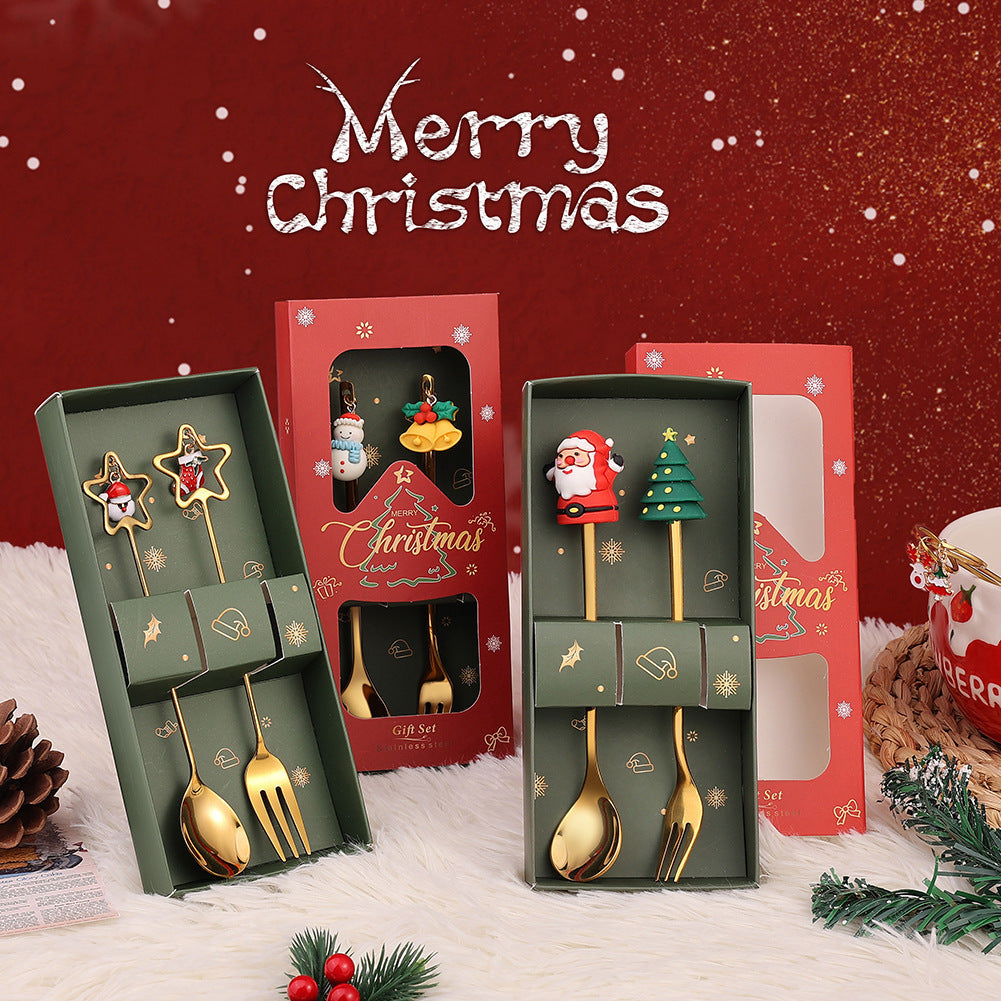 Christmas Spoon Set with Santa Figurines - Adorable Cartoon Ins Forks. Perfect Xmas Gift, Ideal for Holiday Parties, Adds Festive Charm to Tables