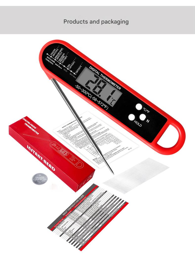 Foldable Food Thermometer - Ultra - Fast Readings for Grilling, Meat, Baking, Milk & Water - Ideal for US Kitchens