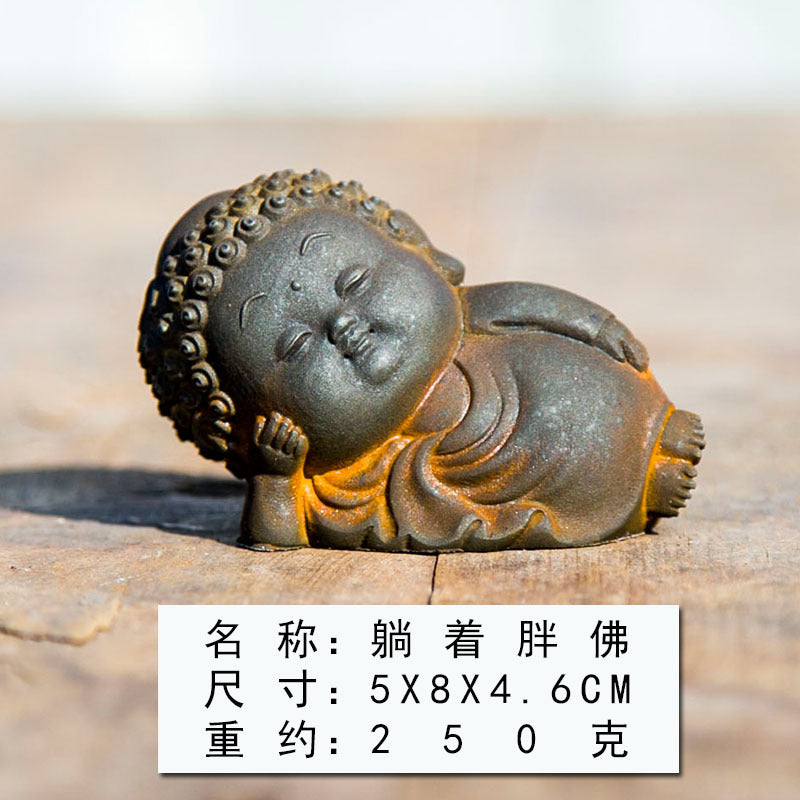 Chinese Style Small Buddha Figurine - Handcrafted Cast Iron Zen Decor, Spiritual Meditation Art for US Living Room Table
