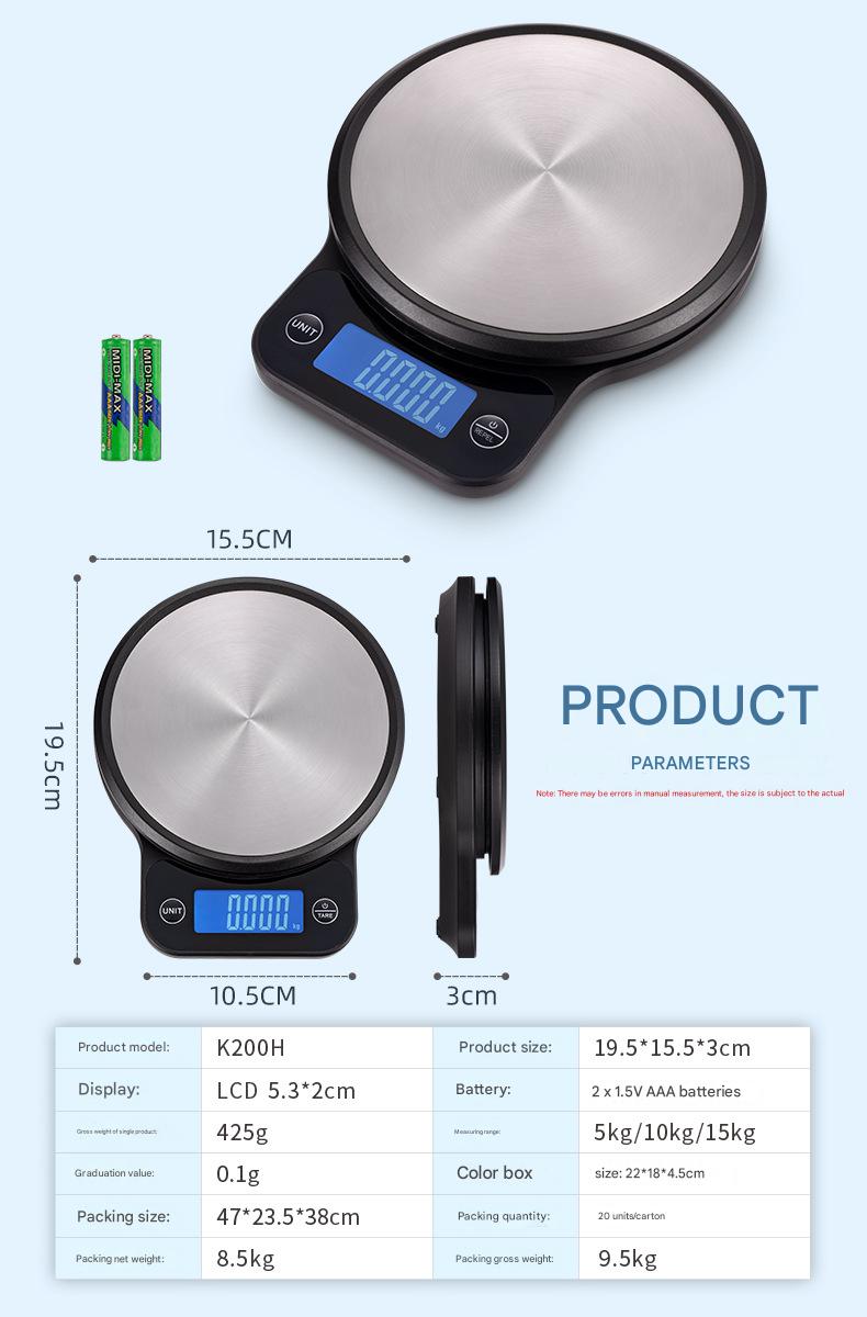 Amazon Basics Digital Kitchen Scale by BSAC - Accurate Measuring Tool with 0.1g Precision, 5kg Max, Tare & Unit Conversion, Stainless Steel, Easy Clean, Perfect for US Home Bakers, Cooks & Healthy Diets