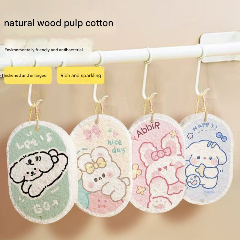 Biodegradable Cellulose Sponge | Cartoon Thickened Wood Pulp Dish Scrubber, Compressed & Highly Absorbent, No-Scratch Kitchen Cleaning Cloth