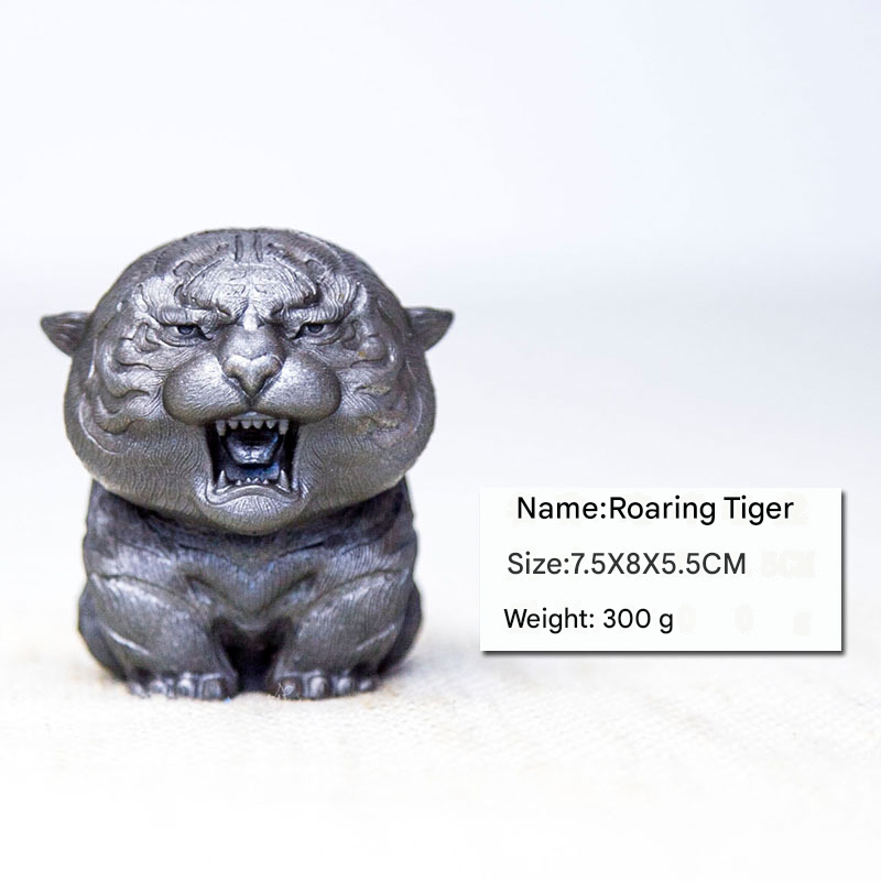 Chinese Lucky Tiger Figurine – Handmade Faux Cast Iron, Raisable Tea Pet, Wellness Desk Decor, Collectible for US Tea Enthusiasts