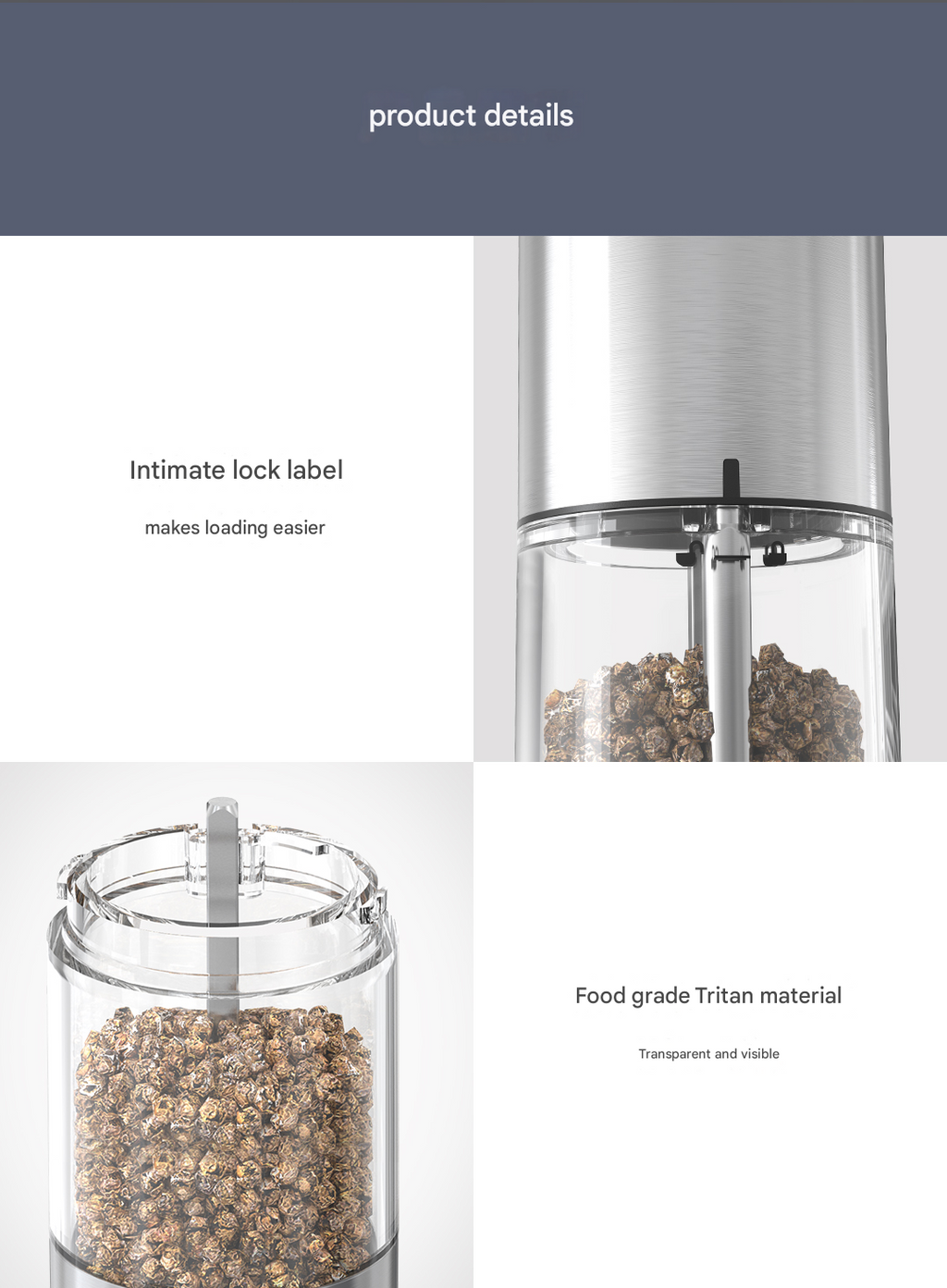Gravity-Activated Electric Pepper Grinder – Stainless Steel, Salt/Pepper Use, LED Light