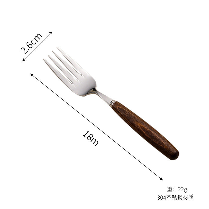 4-Piece Stainless Steel Cutlery Set with Retro Walnut Handles - Steak Knives, Forks, Dessert Spoons. Dishwasher-Safe, Ideal for American Western Dining -