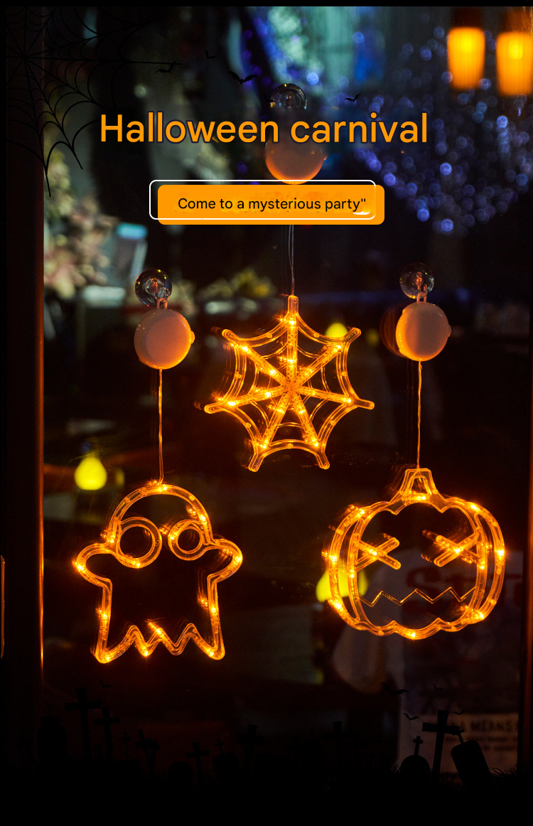 Halloween LED Pumpkin Lights – Suction Cup, Battery Operated, Spooky Ambience Decor