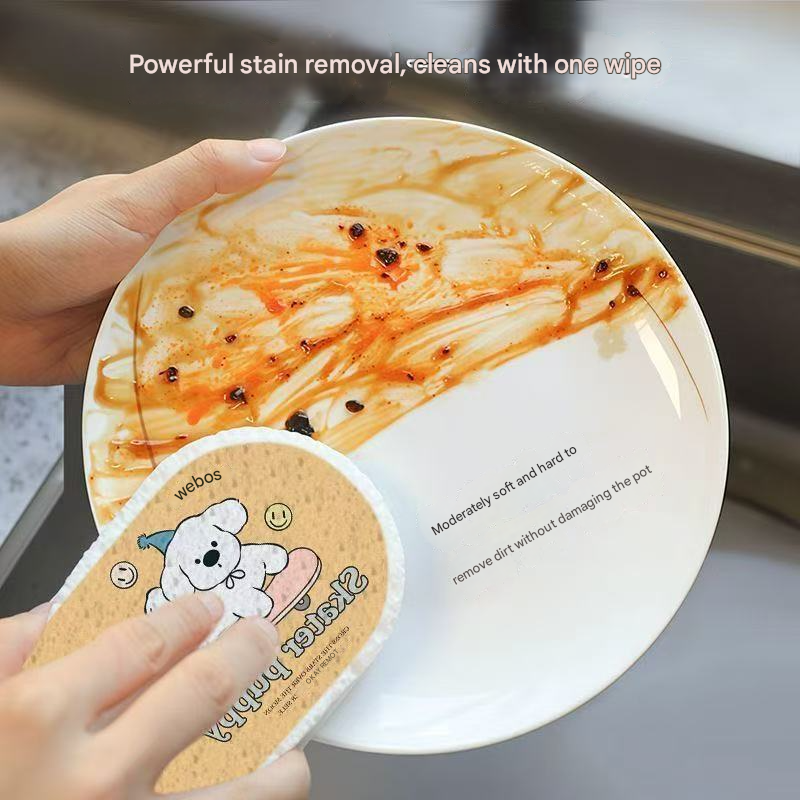 Biodegradable Cellulose Sponge | Cartoon Thickened Wood Pulp Dish Scrubber, Compressed & Highly Absorbent, No-Scratch Kitchen Cleaning Cloth