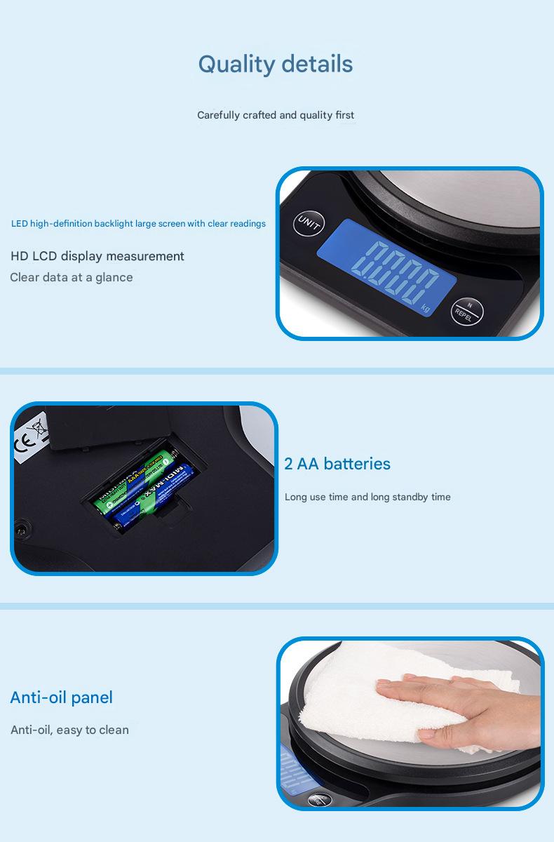 Amazon Basics Digital Kitchen Scale by BSAC - Accurate Measuring Tool with 0.1g Precision, 5kg Max, Tare & Unit Conversion, Stainless Steel, Easy Clean, Perfect for US Home Bakers, Cooks & Healthy Diets