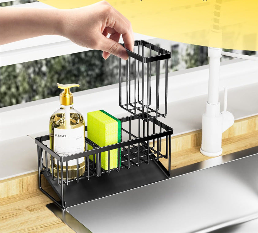 304 Stainless Steel Kitchen Sink Rack - Multifunctional Organizer for Sponges, Dishcloths, and Soap with Drainage - Ideal for US Kitchens, Fits Standard Sinks