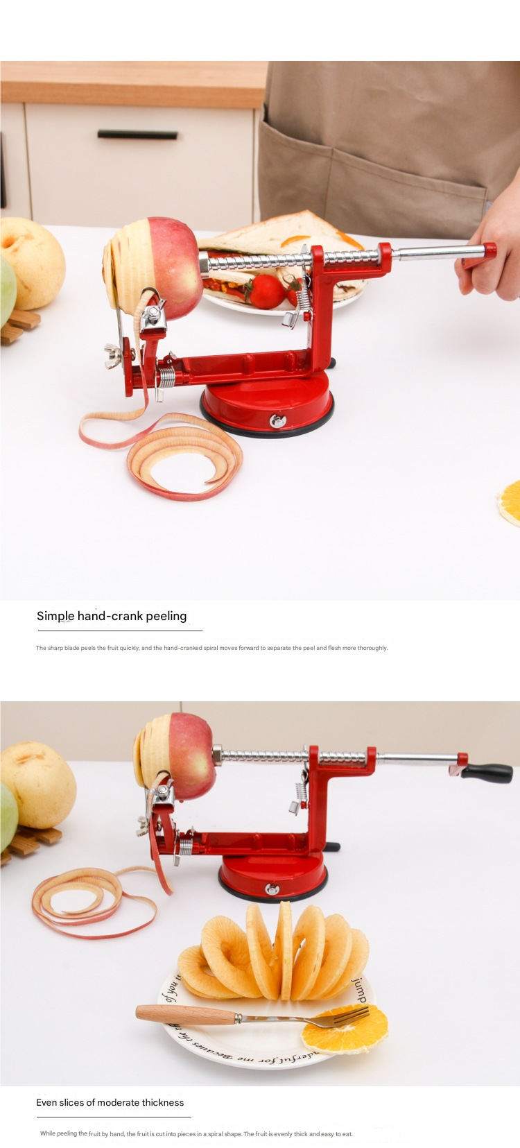 US Kitchen Fruit Peeler – Hand-Cranked Automatic Apple/Pear Peeler, Multi-Use Veggie Peeling Machine, Home Essential