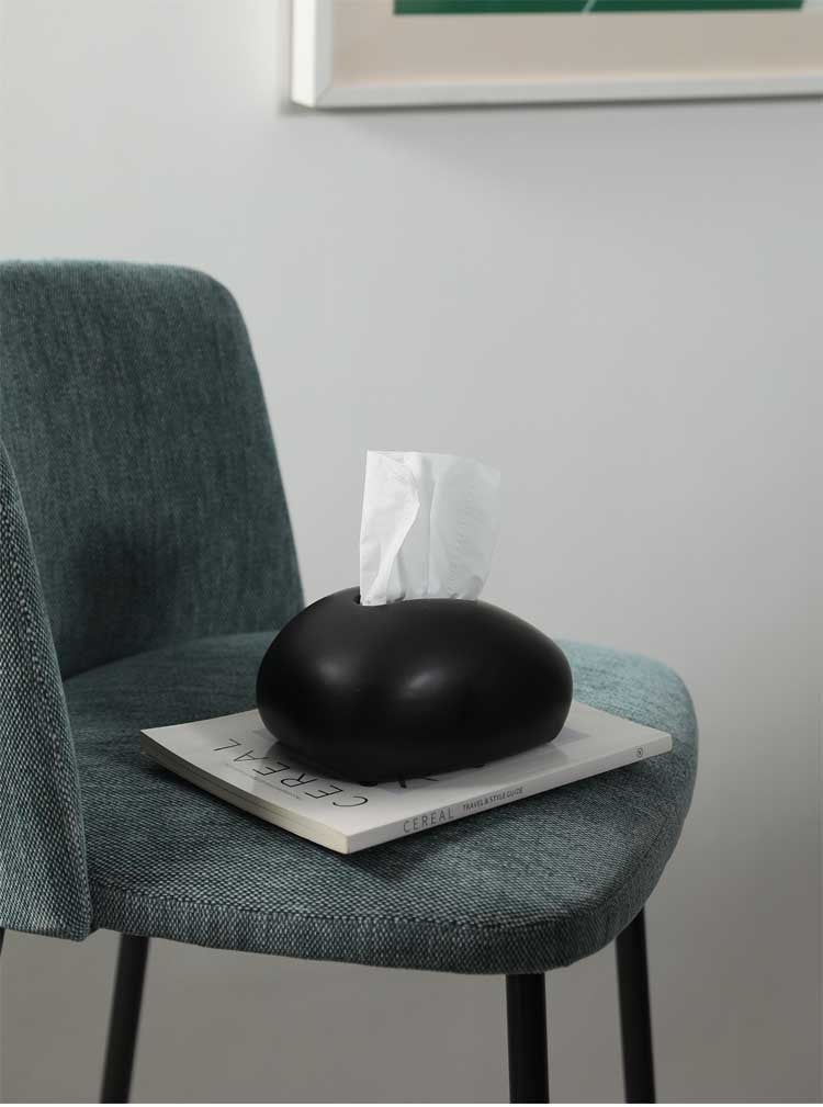 US Trendy Tissue Holder – Handmade Ceramic Napkin Box, Minimalist Black White Design, Cozy Home Vibe Decor for Living Room Coffee Table, Durable Tabletop Organizer