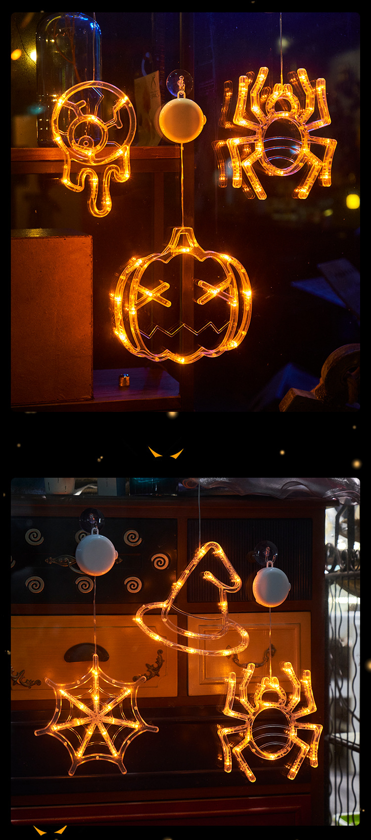 Halloween LED Pumpkin Lights – Suction Cup, Battery Operated, Spooky Ambience Decor