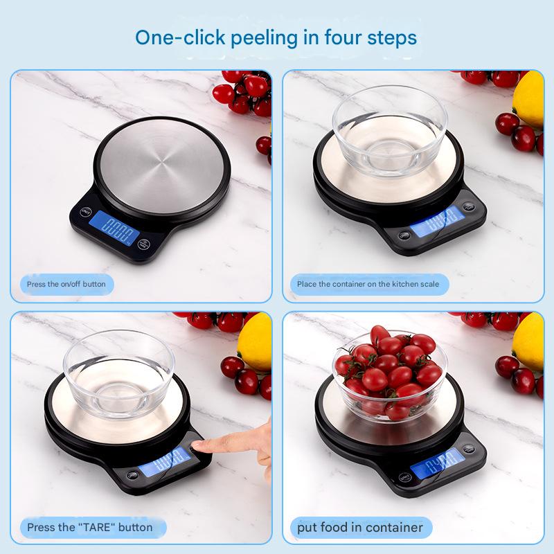 Amazon Basics Digital Kitchen Scale by BSAC - Accurate Measuring Tool with 0.1g Precision, 5kg Max, Tare & Unit Conversion, Stainless Steel, Easy Clean, Perfect for US Home Bakers, Cooks & Healthy Diets