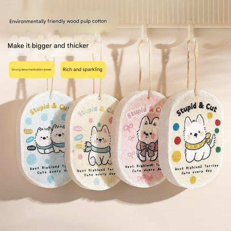 Biodegradable Cellulose Sponge | Cartoon Thickened Wood Pulp Dish Scrubber, Compressed & Highly Absorbent, No-Scratch Kitchen Cleaning Cloth