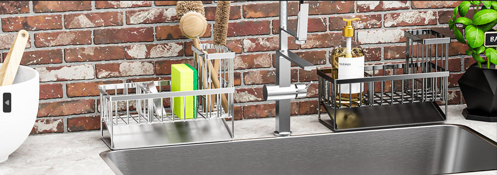 304 Stainless Steel Kitchen Sink Rack - Multifunctional Organizer for Sponges, Dishcloths, and Soap with Drainage - Ideal for US Kitchens, Fits Standard Sinks
