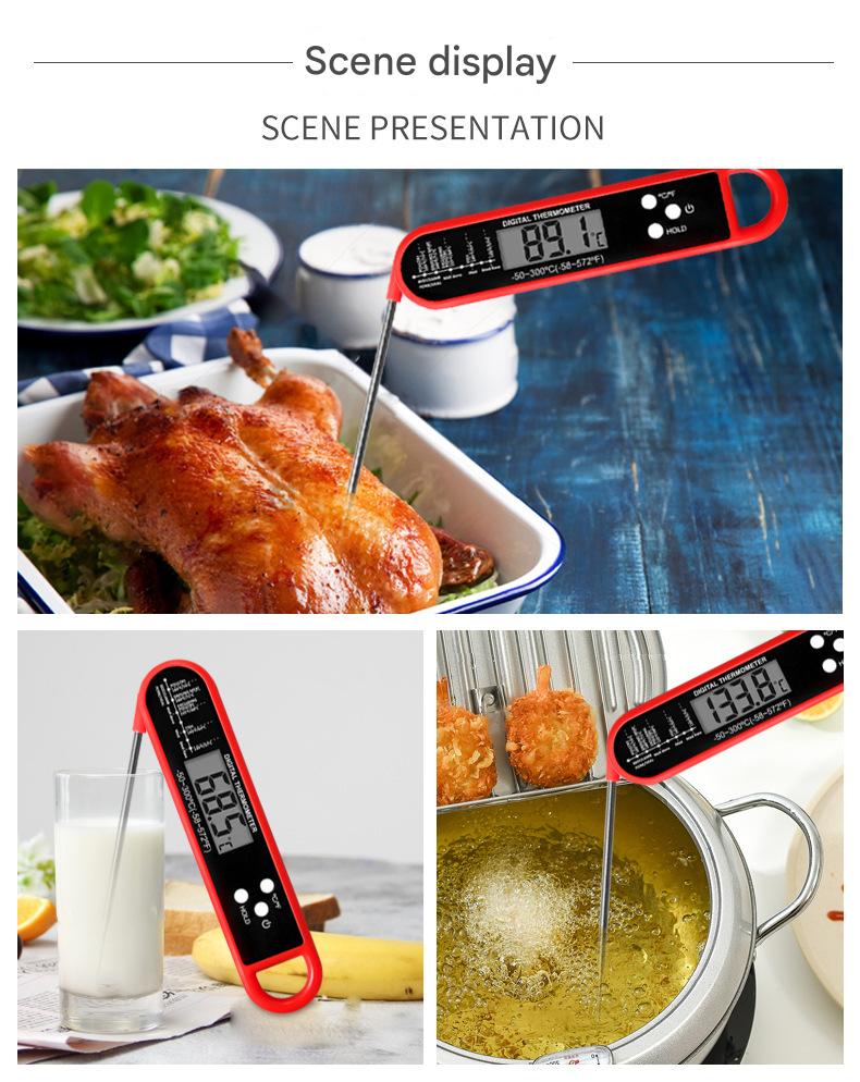 Foldable Food Thermometer - Ultra - Fast Readings for Grilling, Meat, Baking, Milk & Water - Ideal for US Kitchens