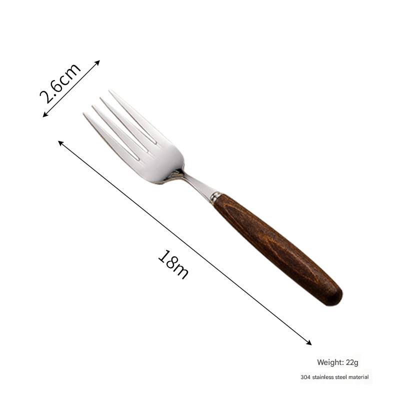 4-Piece Stainless Steel Cutlery Set with Retro Walnut Handles - Steak Knives, Forks, Dessert Spoons. Dishwasher-Safe, Ideal for American Western Dining -