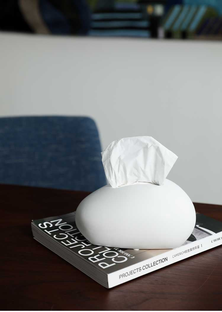 US Trendy Tissue Holder – Handmade Ceramic Napkin Box, Minimalist Black White Design, Cozy Home Vibe Decor for Living Room Coffee Table, Durable Tabletop Organizer