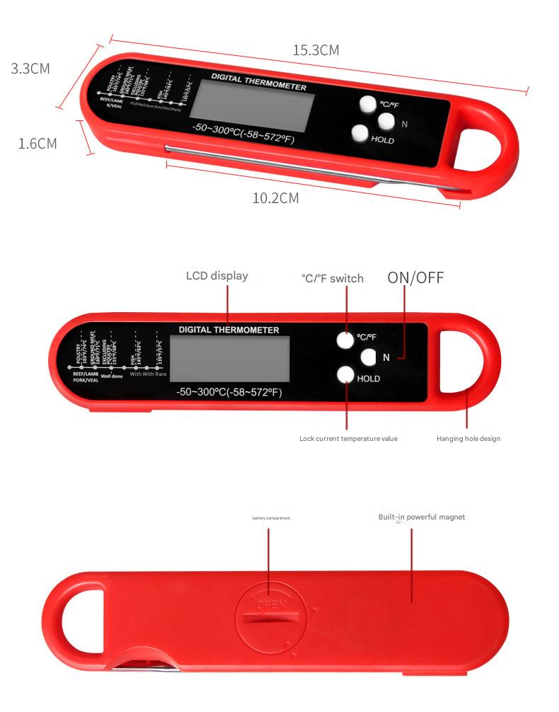 Foldable Food Thermometer - Ultra - Fast Readings for Grilling, Meat, Baking, Milk & Water - Ideal for US Kitchens