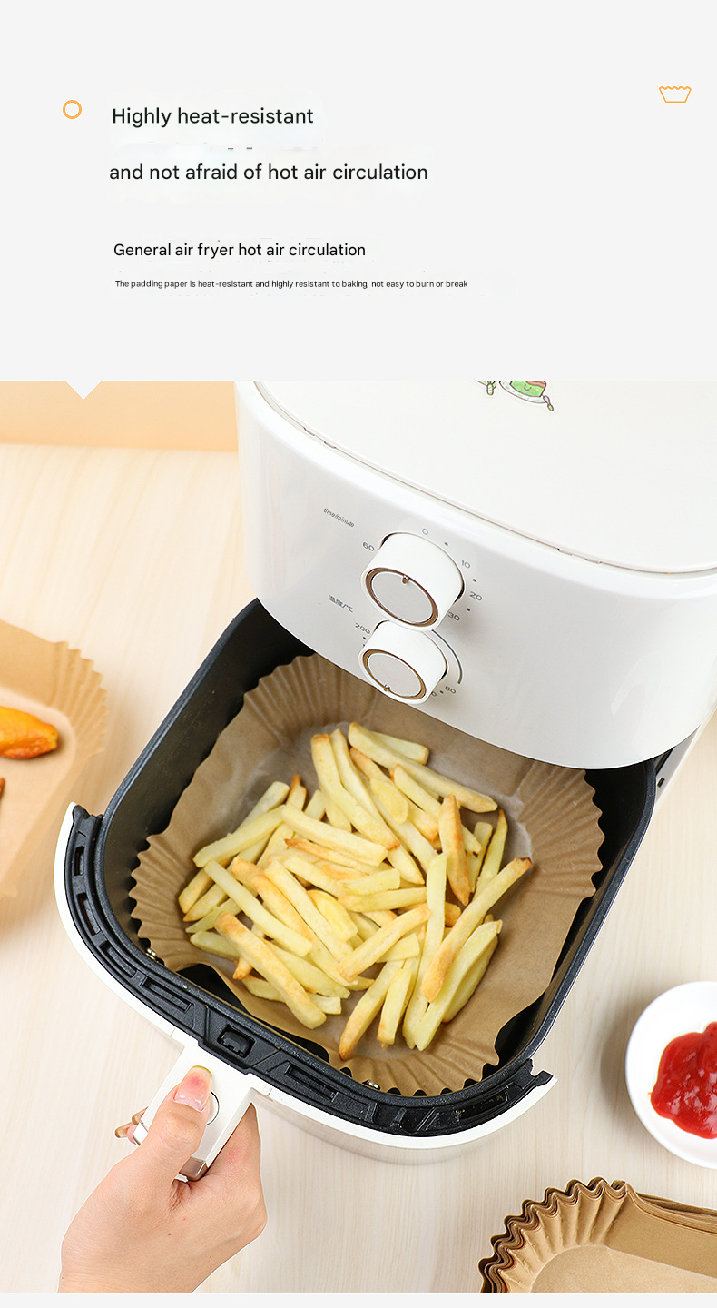 36g Round Air Fryer Liners – Food-Safe Silicone Parchment, Non-Stick, High-Heat Resistant (230℃), Disposable Pads for Easy Clean-Up, Bulk for US Kitchens