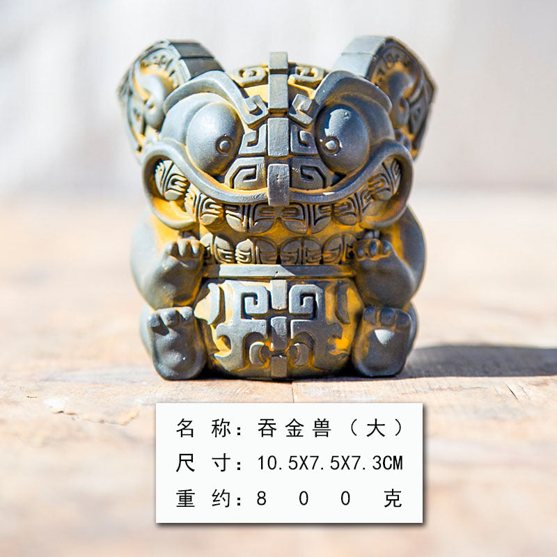 Chinese Guochao Gold Beast Decor – Handcrafted Faux Cast Iron, Mythical Desk Ornament for US Home Study, Auspicious Cultural Art