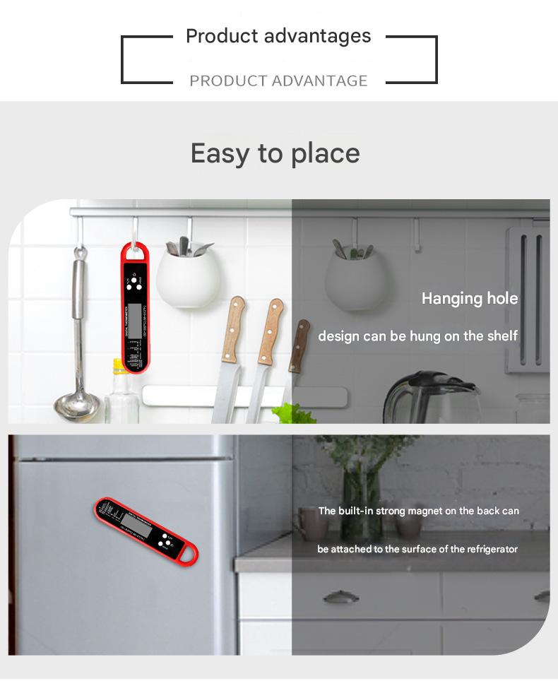 Foldable Food Thermometer - Ultra - Fast Readings for Grilling, Meat, Baking, Milk & Water - Ideal for US Kitchens