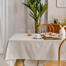 Linen Cotton Tablecloth | European-American Style Striped Table Cover with Lace, Square Dining Table & Coffee Table Mat, Ready to Ship