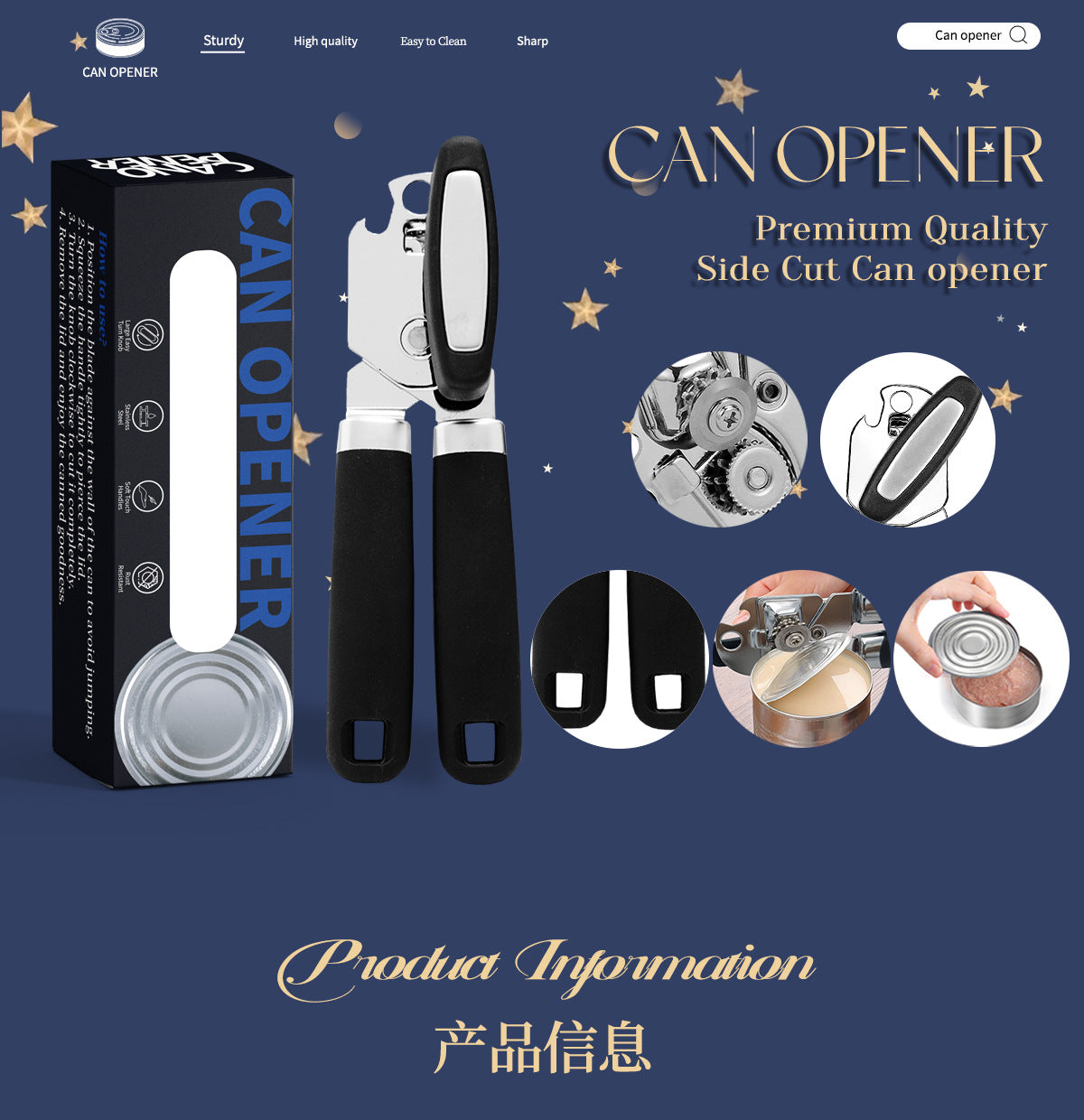 Multifunctional Stainless Steel Manual Can Opener - Home - Use Magnetic Can - Opening Wonder with Bottle - Opening Function, Ideal for US Kitchens