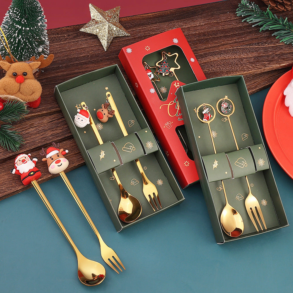 Christmas Spoon Set with Santa Figurines - Adorable Cartoon Ins Forks. Perfect Xmas Gift, Ideal for Holiday Parties, Adds Festive Charm to Tables