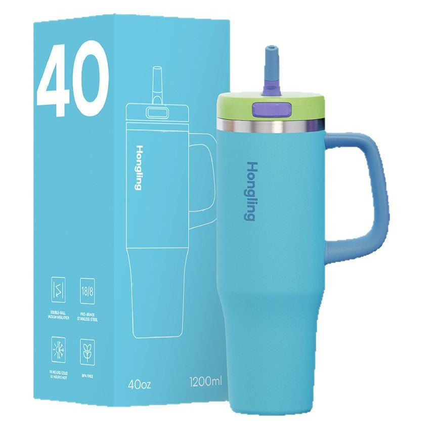 40oz Custom 304 Stainless Steel Car Cup - Dual-Drinking Style with Handle & Straw, Ideal for Road Trips. Double-Wall Insulated, Fits Standard Cup Holders