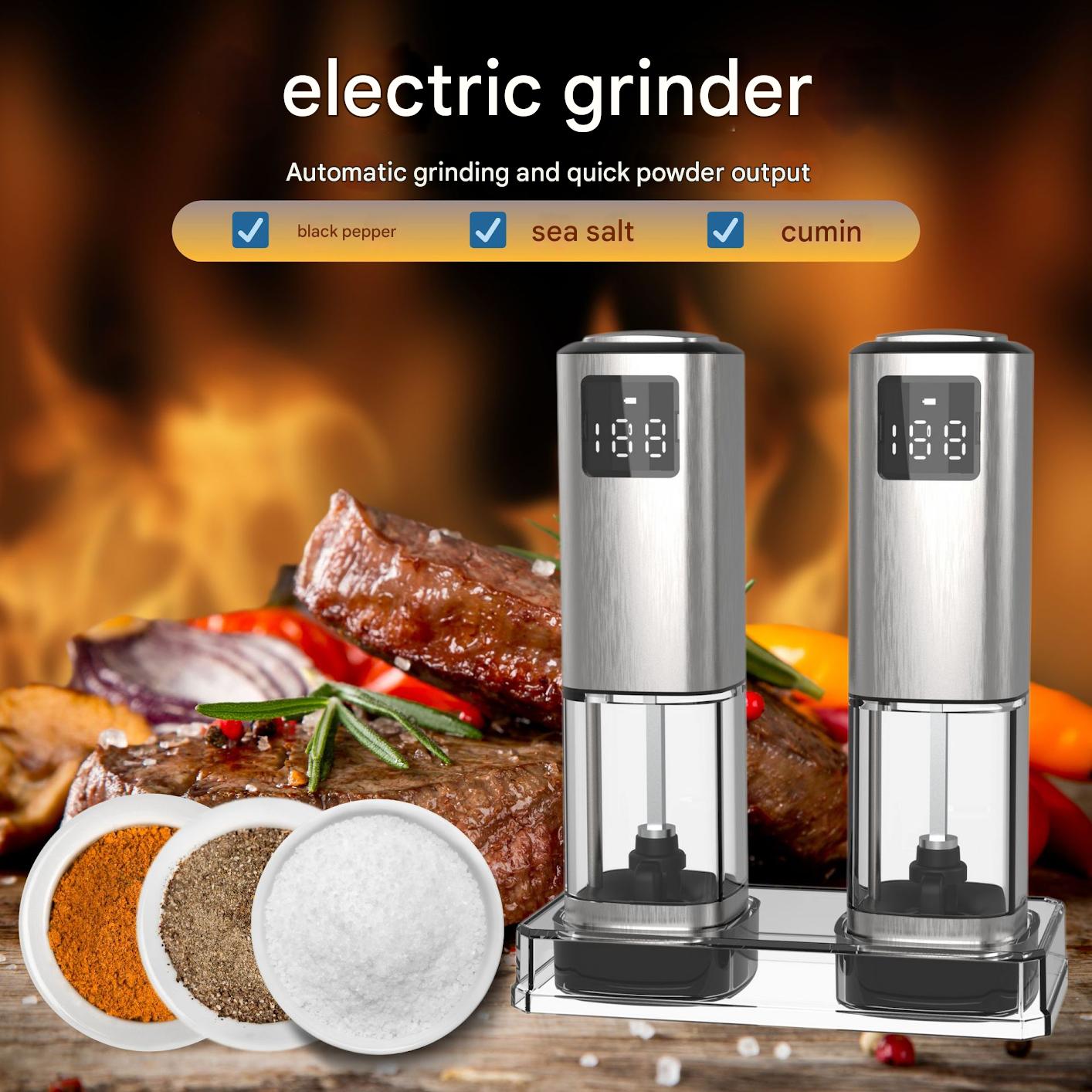 Gravity-Activated Electric Pepper Grinder – Stainless Steel, Salt/Pepper Use, LED Light