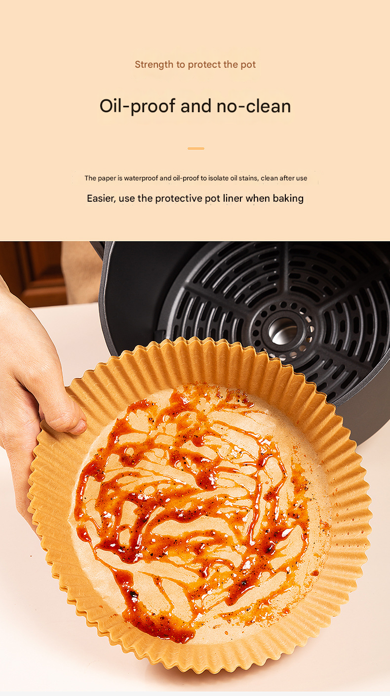 36g Round Air Fryer Liners – Food-Safe Silicone Parchment, Non-Stick, High-Heat Resistant (230℃), Disposable Pads for Easy Clean-Up, Bulk for US Kitchens