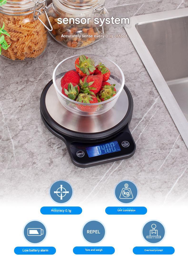 Amazon Basics Digital Kitchen Scale by BSAC - Accurate Measuring Tool with 0.1g Precision, 5kg Max, Tare & Unit Conversion, Stainless Steel, Easy Clean, Perfect for US Home Bakers, Cooks & Healthy Diets