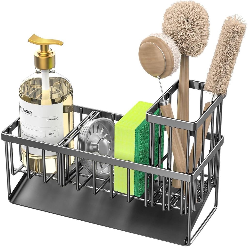 304 Stainless Steel Kitchen Sink Rack - Multifunctional Organizer for Sponges, Dishcloths, and Soap with Drainage - Ideal for US Kitchens, Fits Standard Sinks