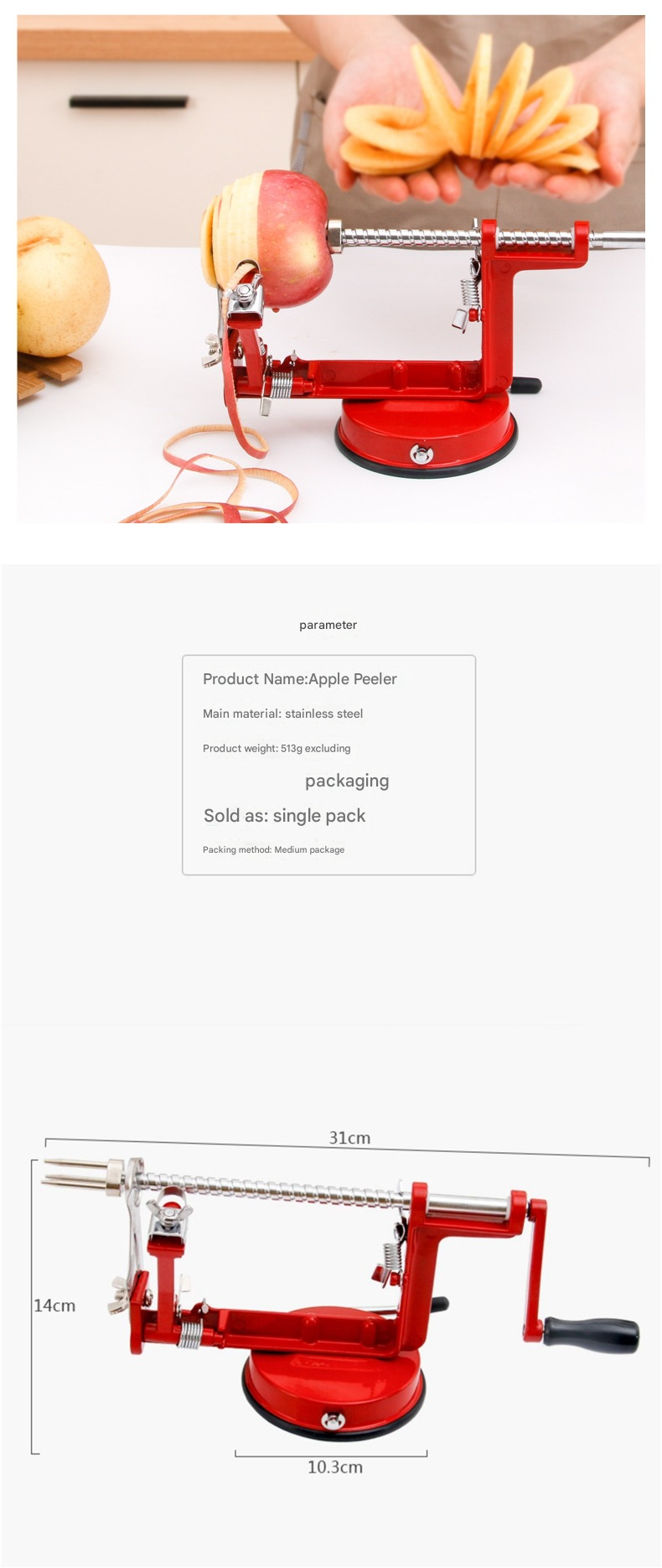 US Kitchen Fruit Peeler – Hand-Cranked Automatic Apple/Pear Peeler, Multi-Use Veggie Peeling Machine, Home Essential