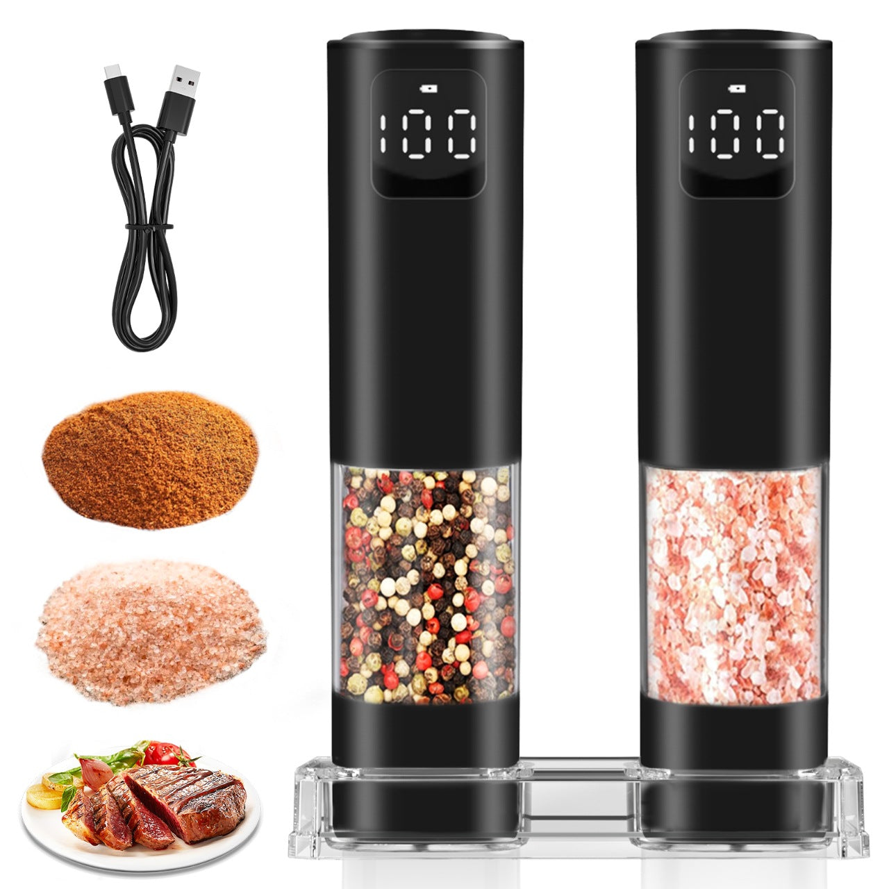 Gravity-Activated Electric Pepper Grinder – Stainless Steel, Salt/Pepper Use, LED Light