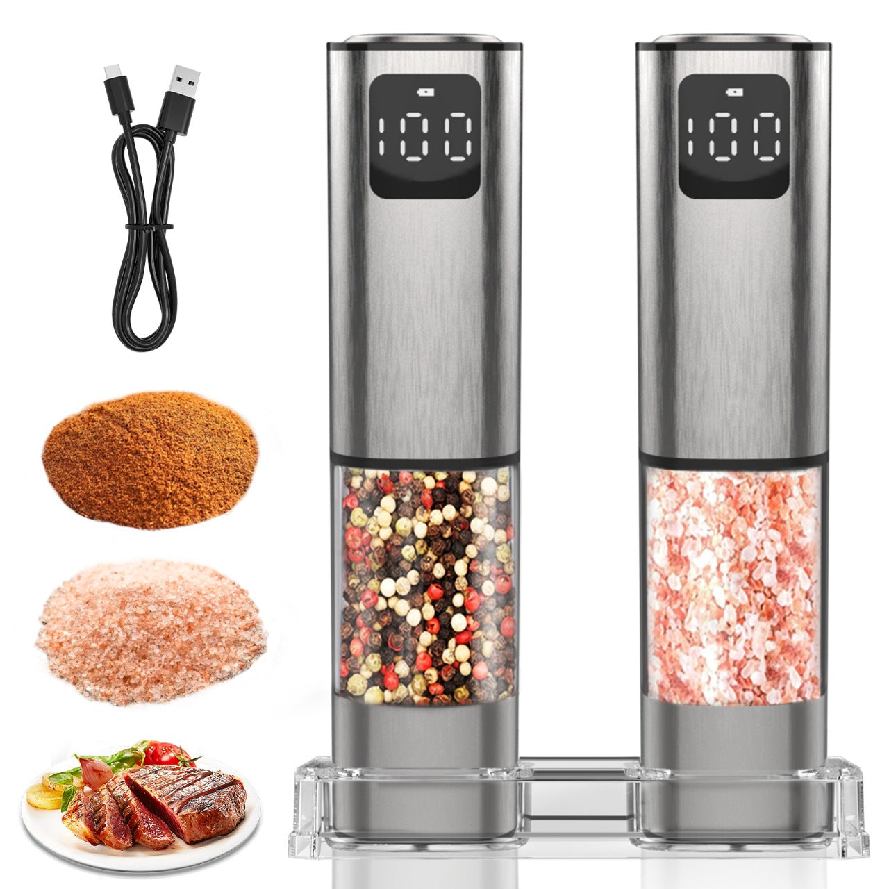 Gravity-Activated Electric Pepper Grinder – Stainless Steel, Salt/Pepper Use, LED Light